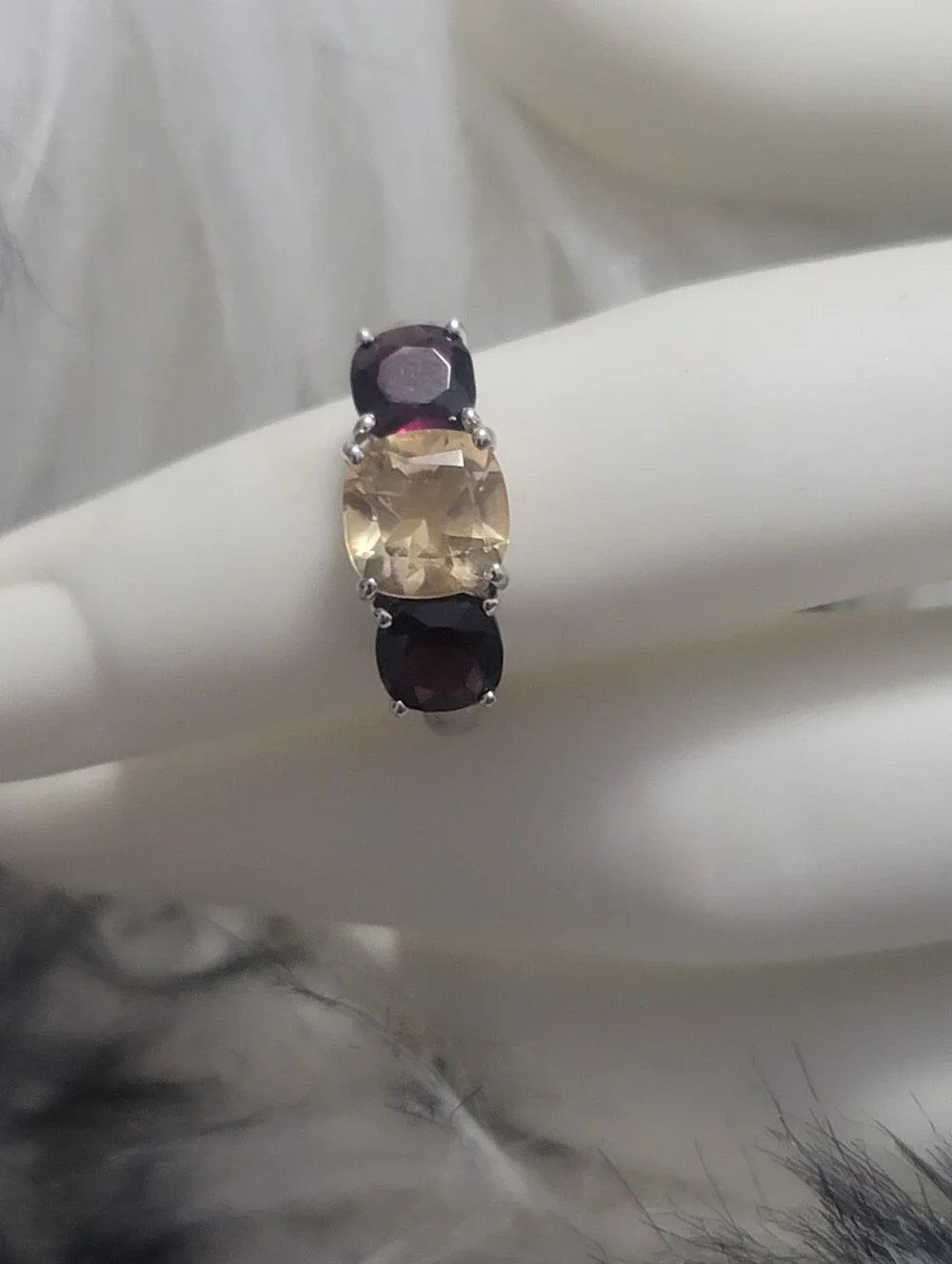Garnet & Citrine Sterling Silver Size 7 Ring